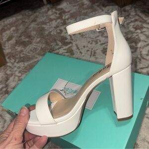 White Platform Block Heel Sandal with Ankle Strap
